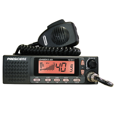 PRESIDENT ELECTRONICS JohnsonII CB Radio w/ 3 Color LCD and Weather Channels, 12V/24V JOHNSONII